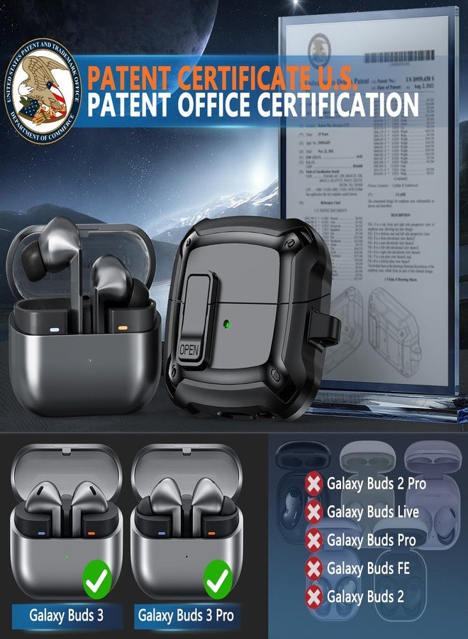 Polislime Compatible with Samsung Galaxy Buds 3 Pro Case(2024) / Buds3 FE (2025) / Buds 3 Case (2024) with Secure Lock Clip & Cleaning kit -Black - Image 2